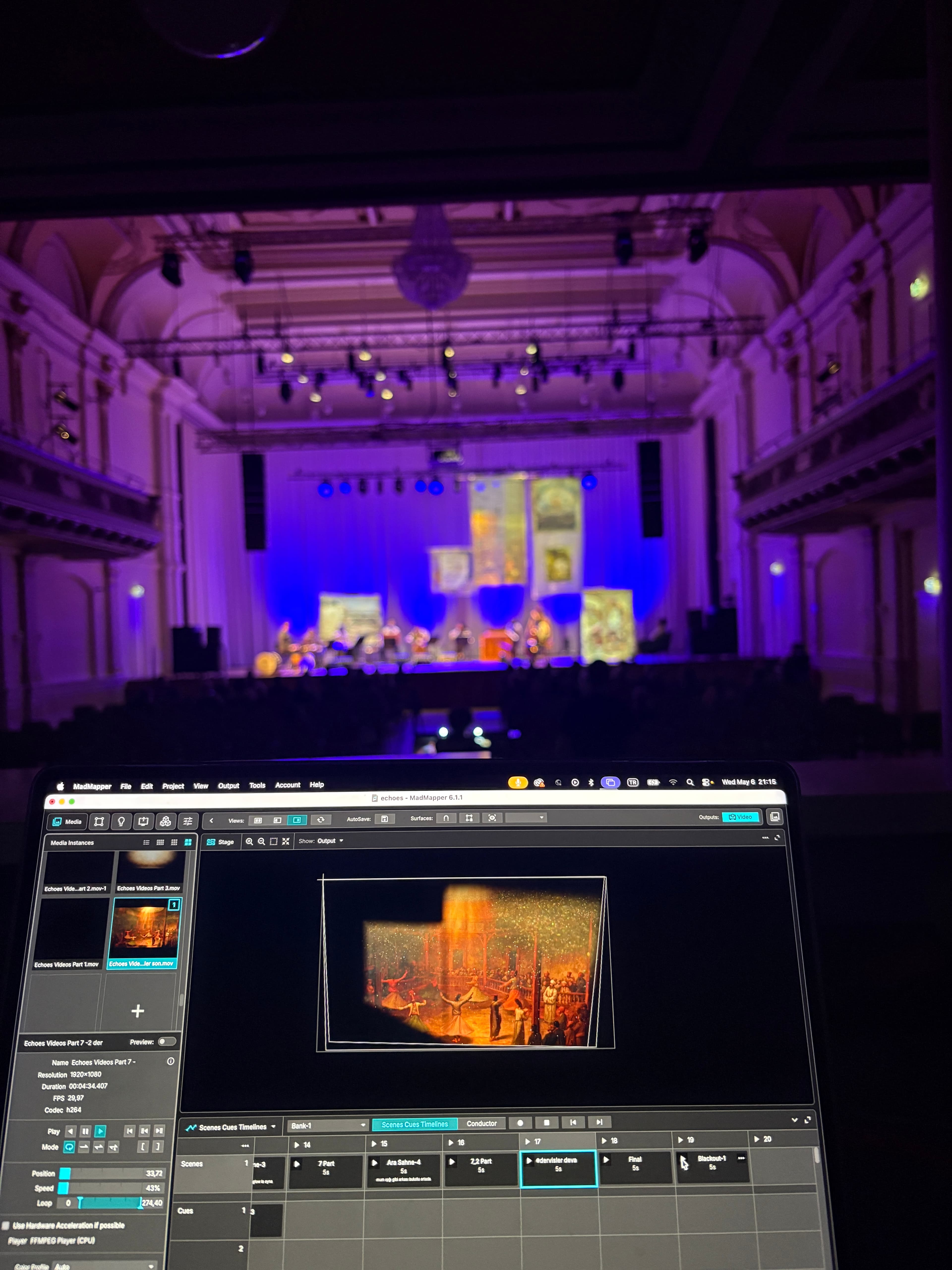 Echoing Travelogues projection mapping workspace during technical setup